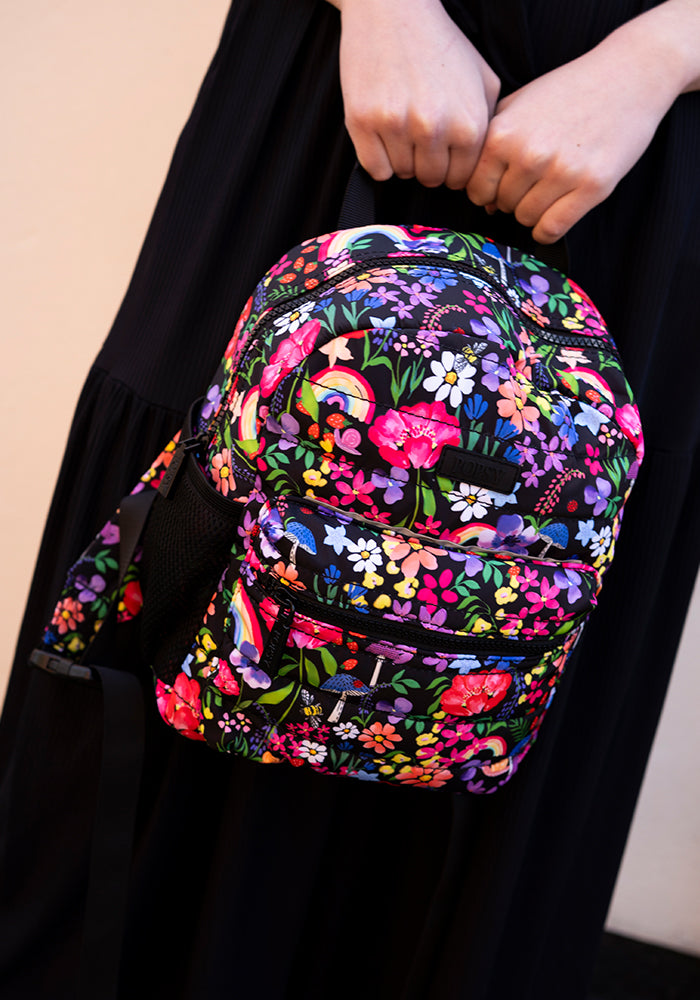 Fourth angle of Garden Rainbow Floral Print Mini Backpack