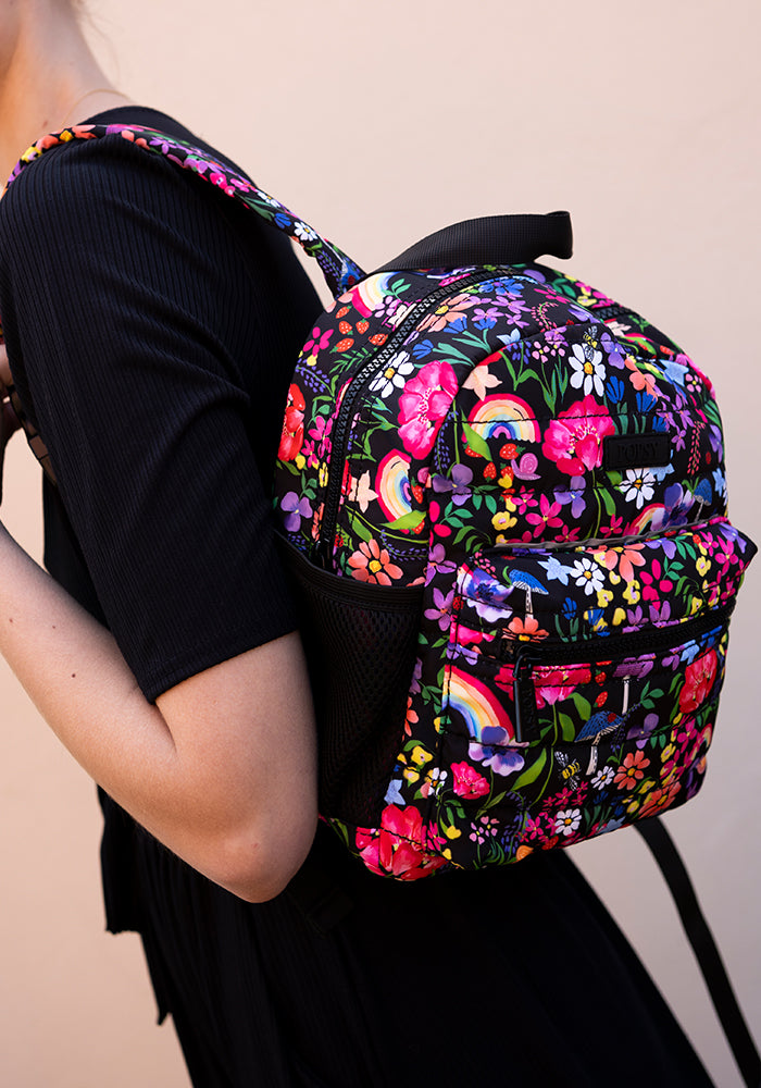 Ninth angle of Garden Rainbow Floral Print Mini Backpack