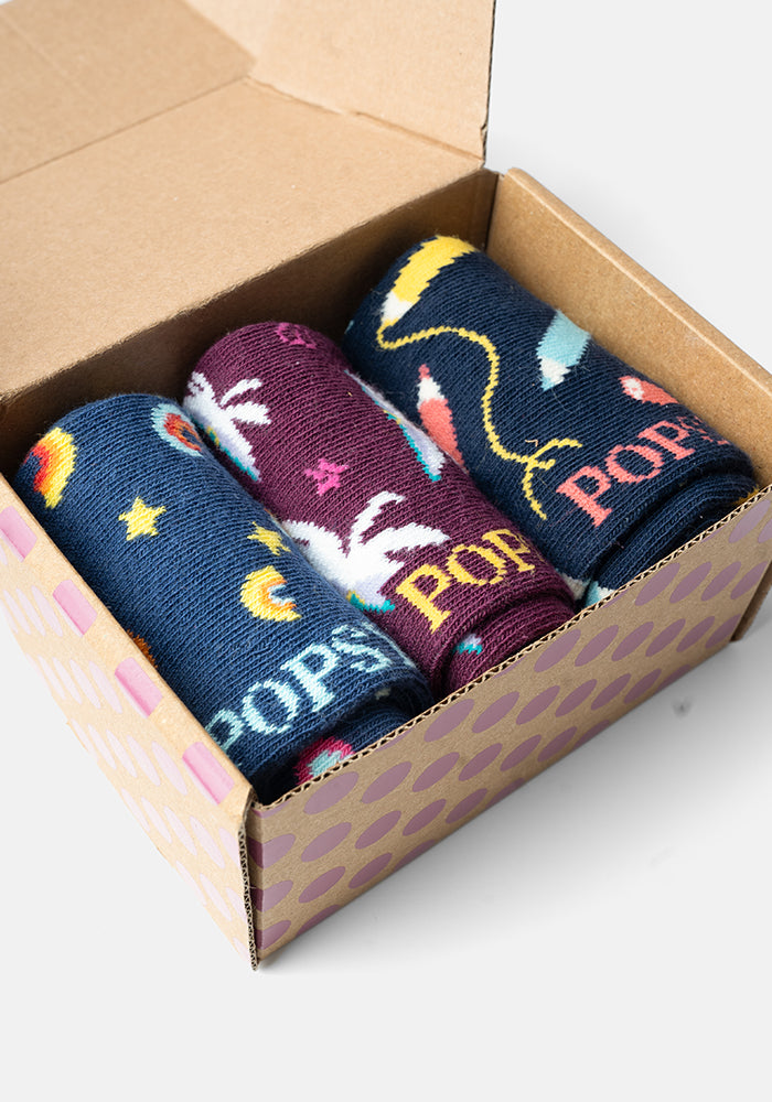 3 Pack Pages, Rainbow & Pencil Knit Socks