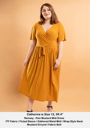 Ramsey Plain Mustard Midi Dress