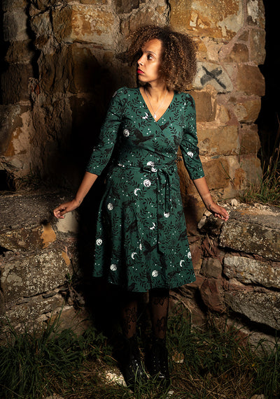 Noctura Teal Raven Print Dress