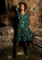 Noctura Teal Raven Print Dress