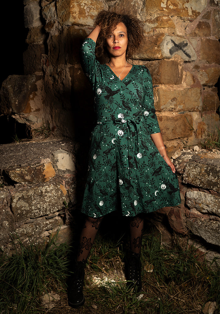 Noctura Teal Raven Print Dress