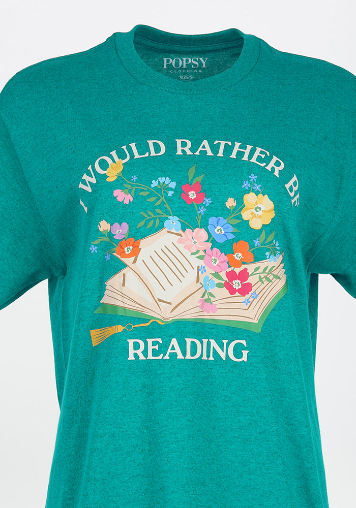 Fourth angle of Rather Be Reading Graphic Print T-Shirt (Jade)