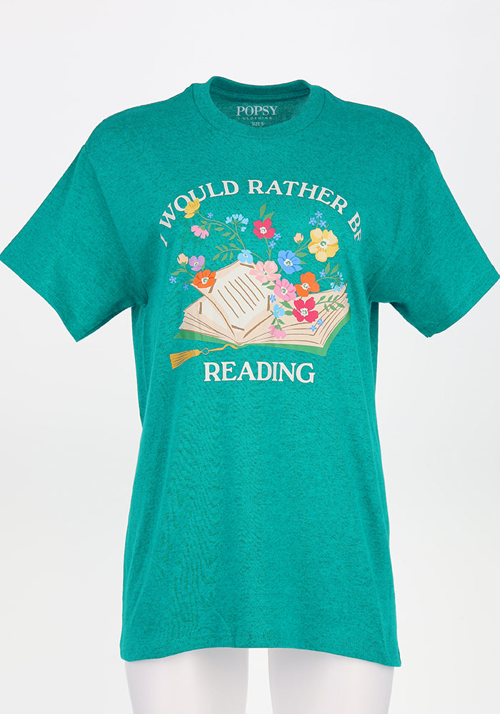 Second angle of Rather Be Reading Graphic Print T-Shirt (Jade)