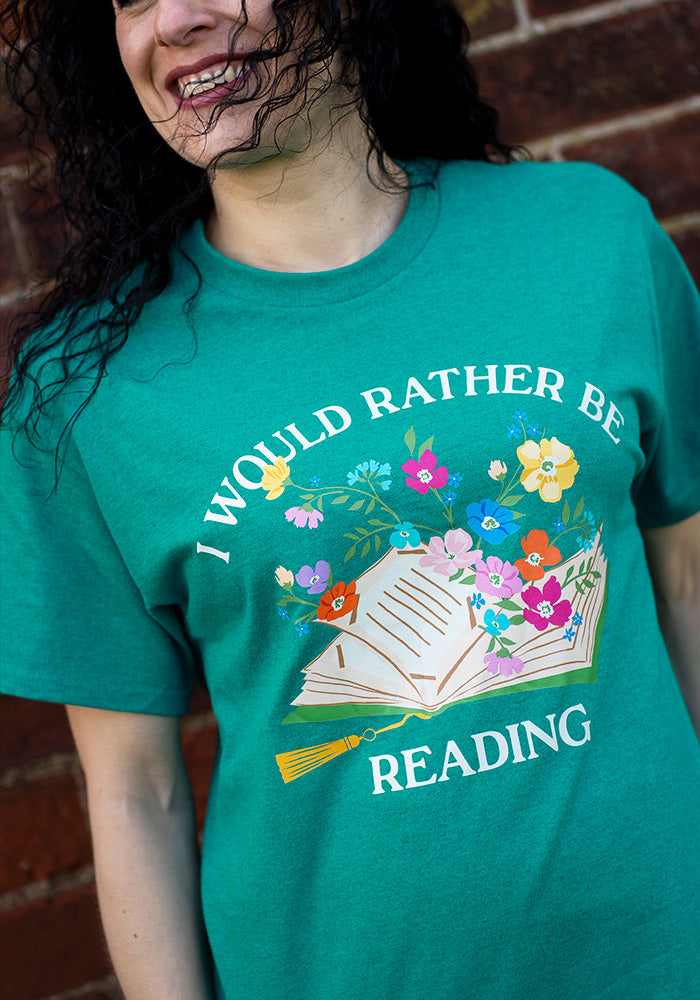 Fifth angle of Rather Be Reading Graphic Print T-Shirt (Jade)