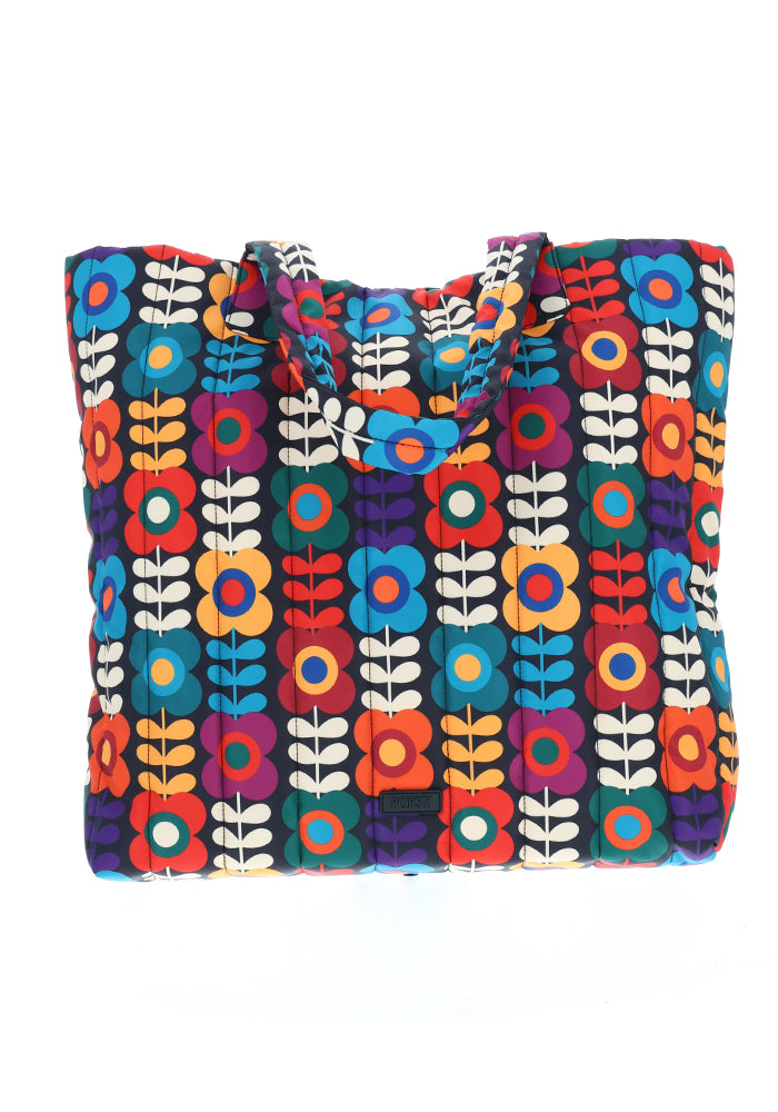 Retro Flower Quilted Large Tote Bag