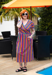 Rhoda Colourful Stripes Print Cotton Midi Dress