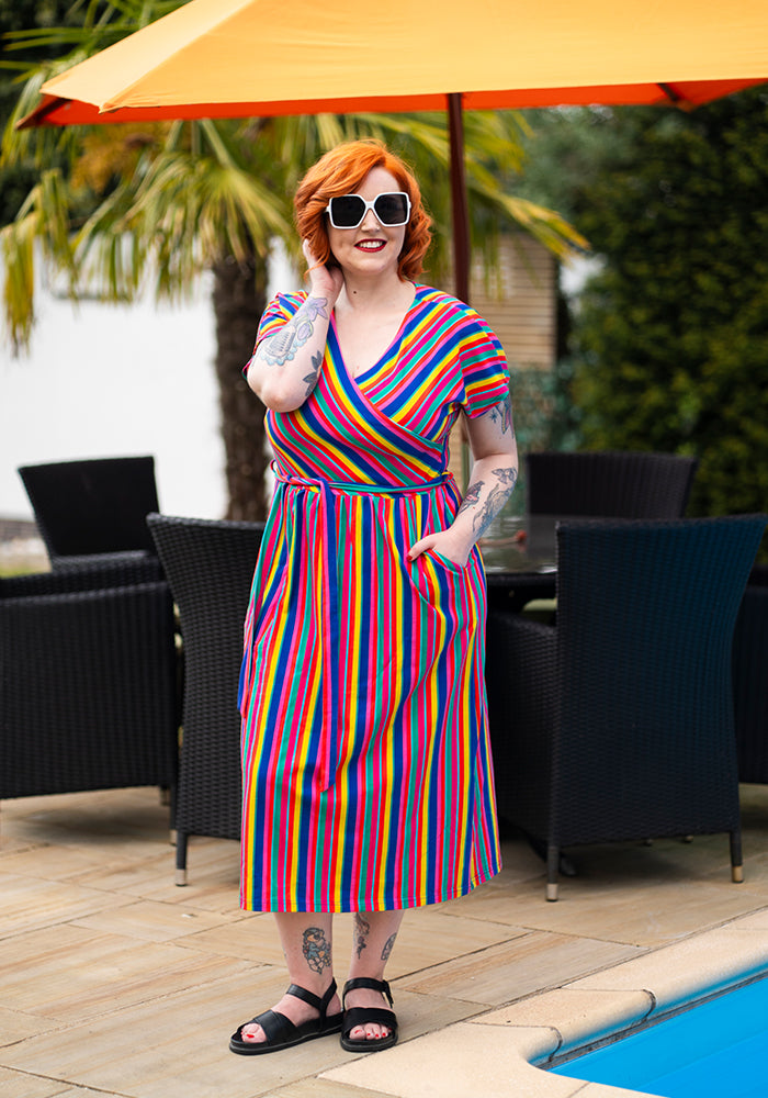 Rhoda Colourful Stripes Print Cotton Midi Dress