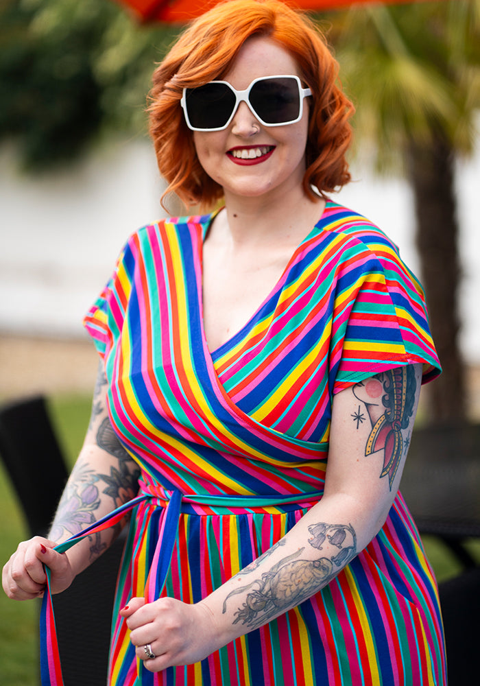 Rhoda Colourful Stripes Print Cotton Midi Dress