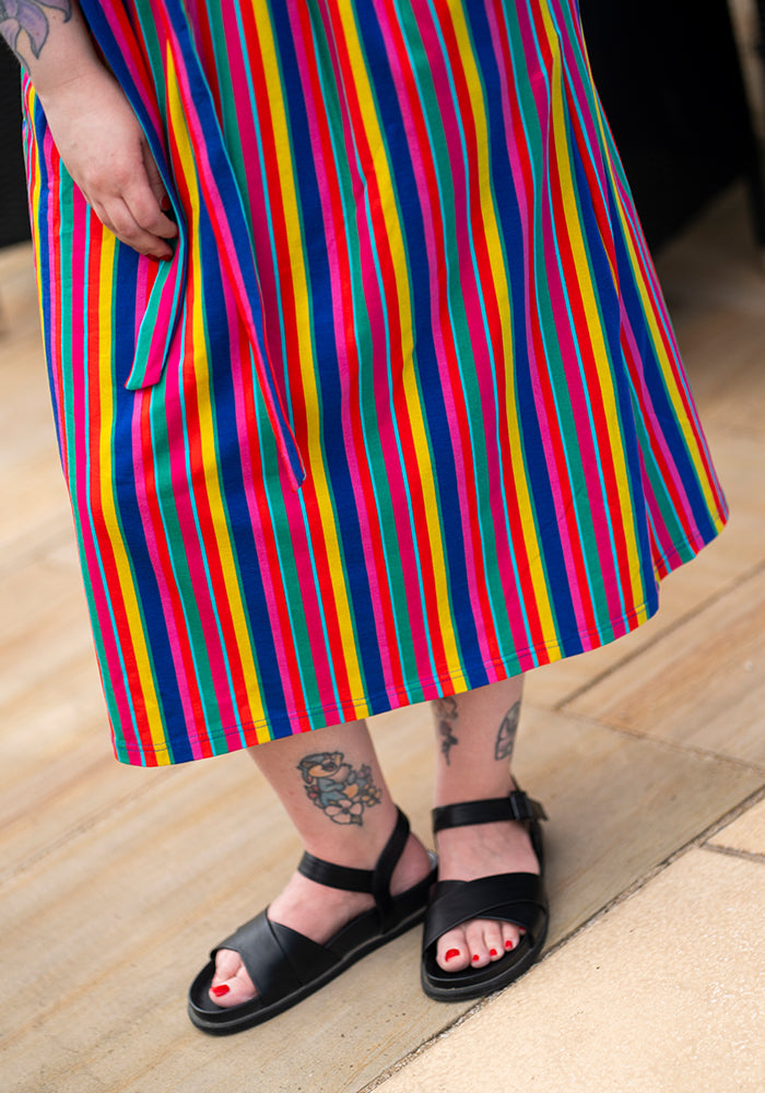 Rhoda Colourful Stripes Print Cotton Midi Dress