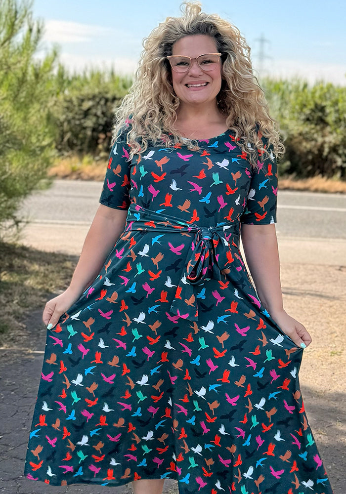 Ri Ri Conversational Bird Silhouette Print Midi Dress