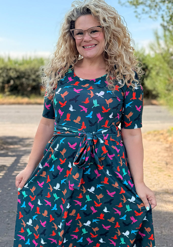 Ri Ri Conversational Bird Silhouette Print Midi Dress