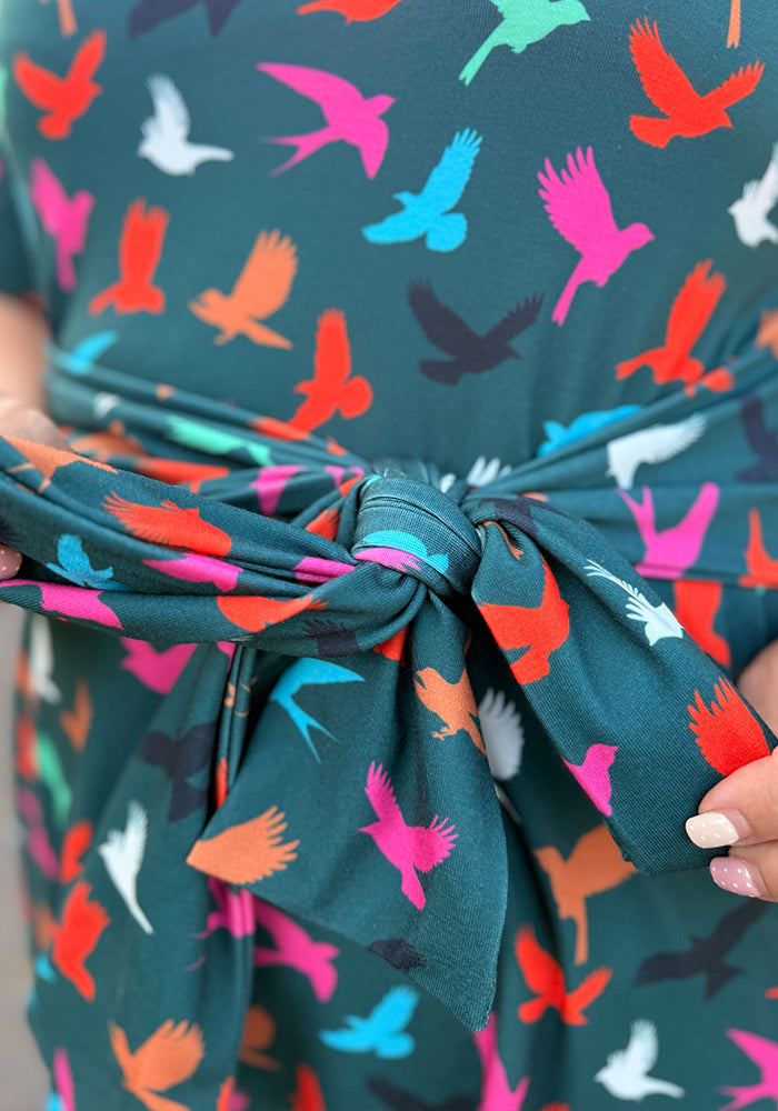 Ri Ri Conversational Bird Silhouette Print Midi Dress