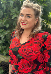 Rosine Red Rose Print Cotton Midaxi Dress