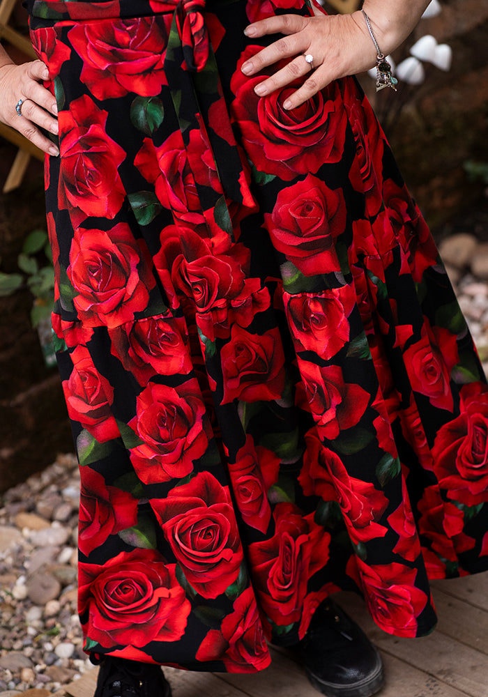 Rosine Red Rose Print Cotton Midaxi Dress