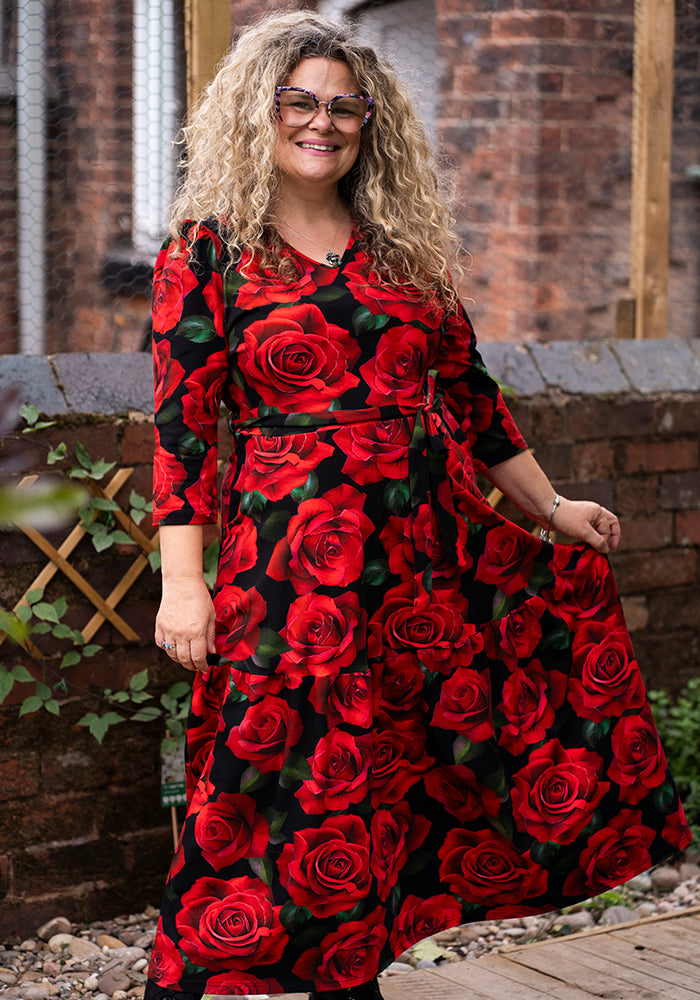 Rosine Red Rose Print Cotton Midaxi Dress