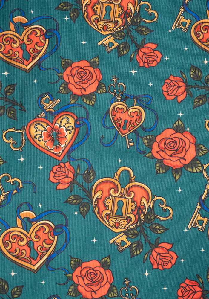 Second angle of Sophiette Lock and Key Tattoo Print Dress