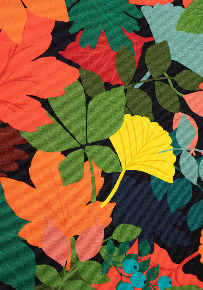 Sage Autumn Leaves Print Cotton Midaxi Dress
