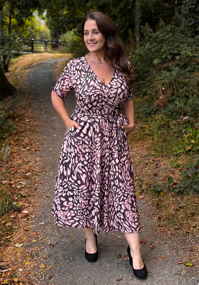 Sammie Mulberry Animal Skin Print Midi Dress