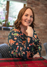 Santasaurus Green Gingerbread Dinosaur Print Dress