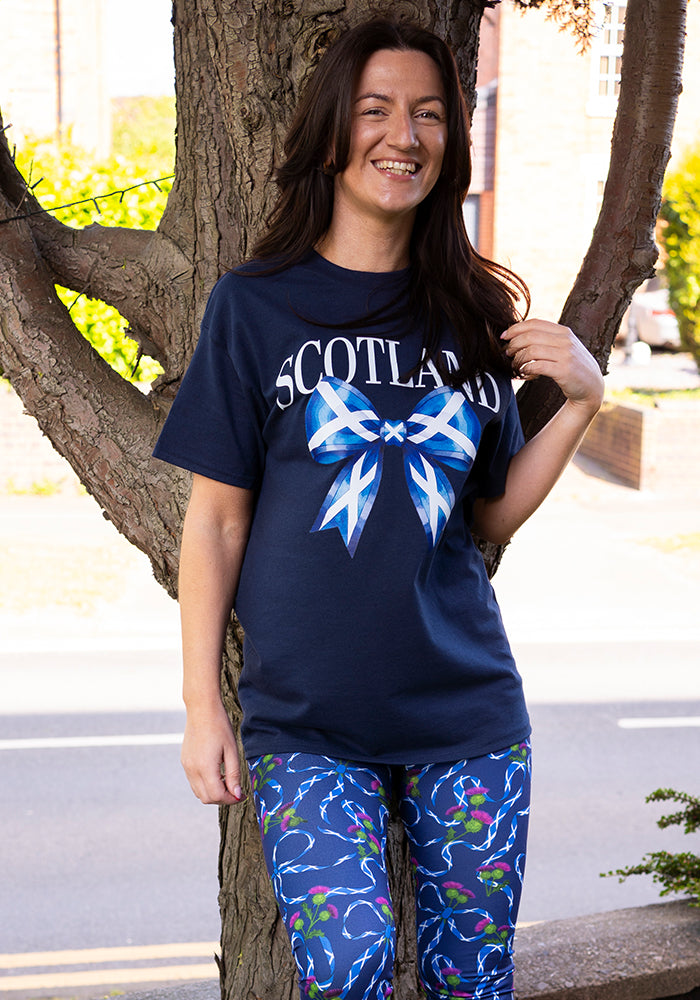 Fifth angle of Navy Scotland Graphic T-Shirt, class navy t-shirt with Scotland inspired Graphic print.