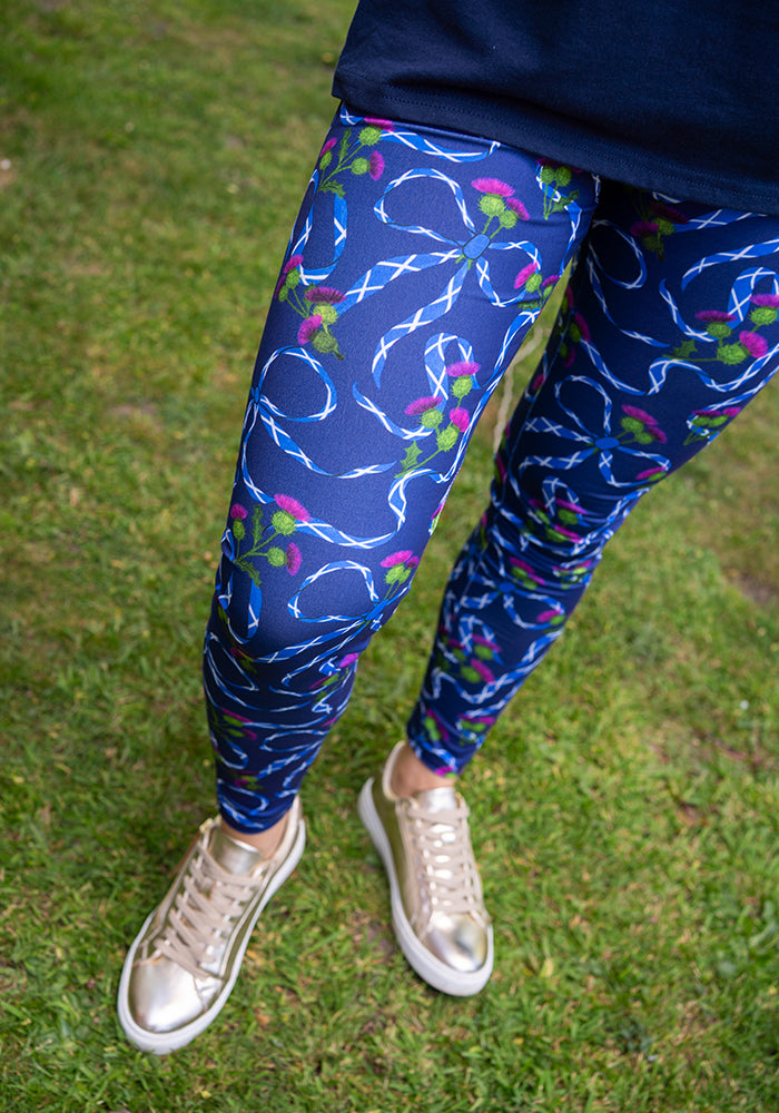 Fifth angle of Heath Scotland Navy Print Leggings