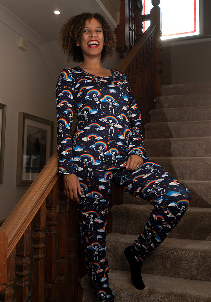 Shelbie Dancing Skeletons &amp; Rainbow Print Pyjama Set