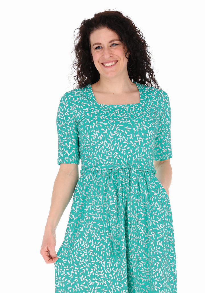 Fifth angle of Blanche Sea Green Sprig Print Cotton Midaxi Dress