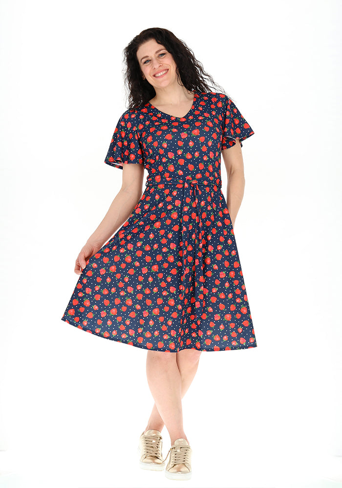 Front view of Sienna Strawberry Print Dress