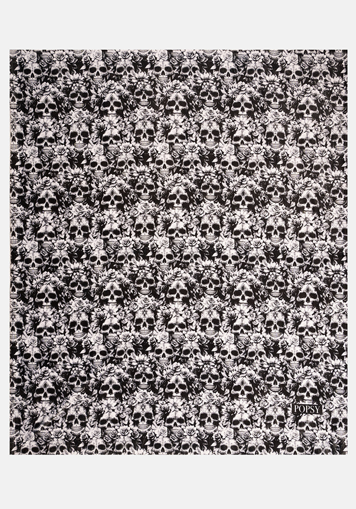 Front view of Pop-under Skull Print Plush Blanket