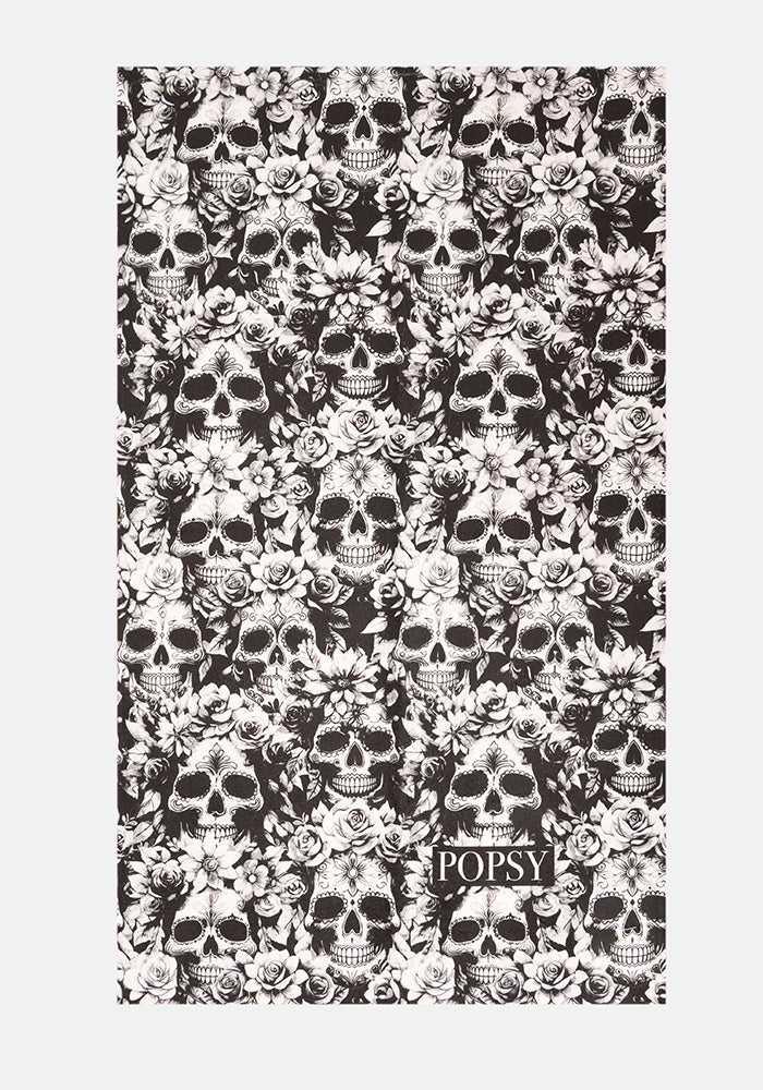 Front view of Mono Skull Print Hand Towel