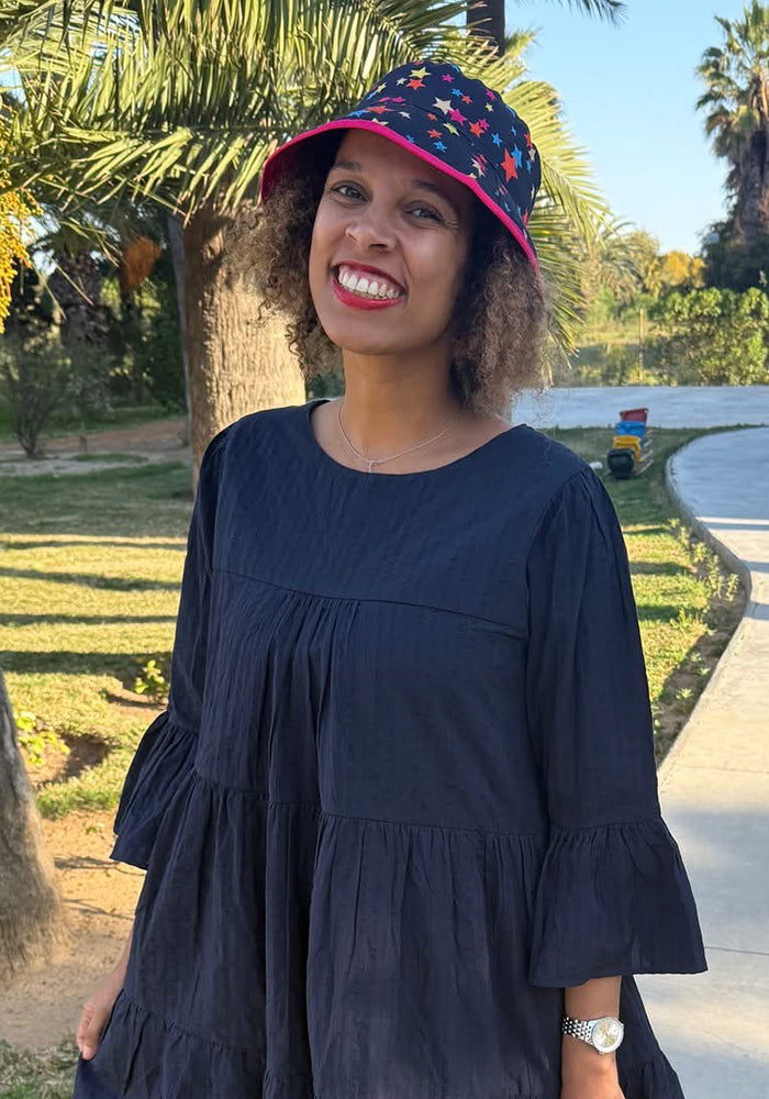 Front view of Colourful Star Print Reversible Bucket Hat