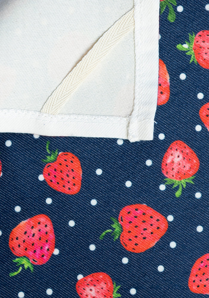 Navy Strawberries Print Tea Towel