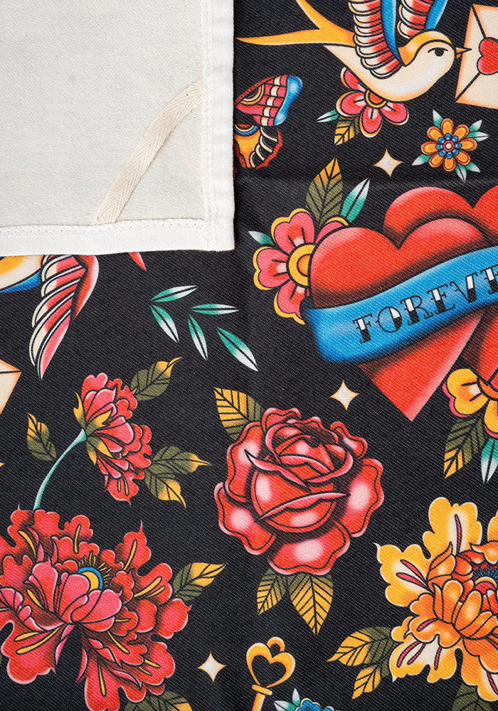 Third angle of Tattoo Print Tea Towel (Black)