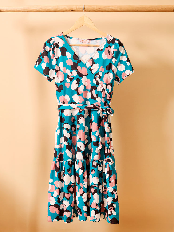 Odine Pretty Animal Print Tiered Hem Midi Dress