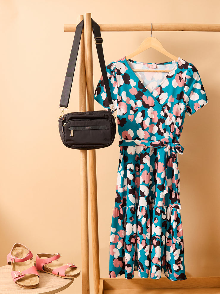 Odine Pretty Animal Print Tiered Hem Midi Dress