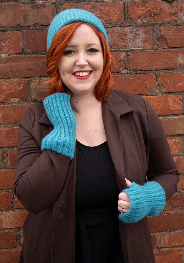 Teal Knitted Hand Warmer Gloves