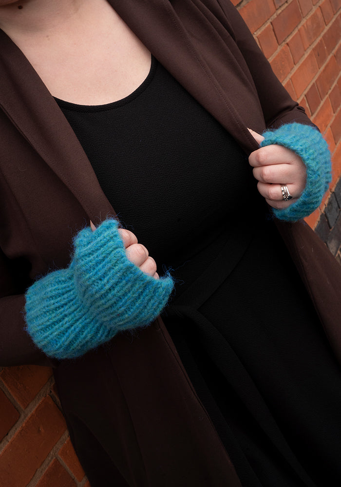 Teal Knitted Hand Warmer Gloves