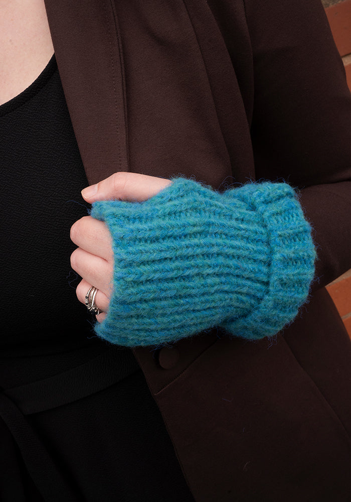 Teal Knitted Hand Warmer Gloves