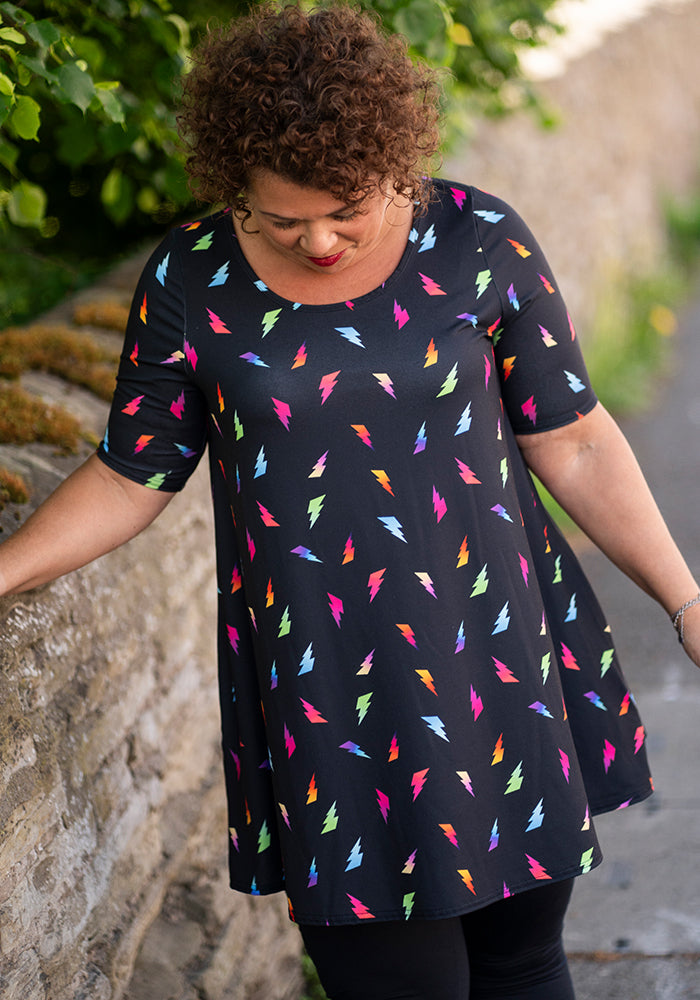 Front view of Hanna Lightning Bolt Print Tunic