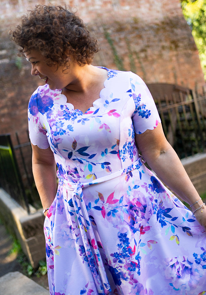 Westley Lilac Floral Print Scallop Vintage Swing Dress