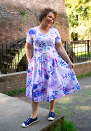 Westley Lilac Floral Print Scallop Vintage Swing Dress