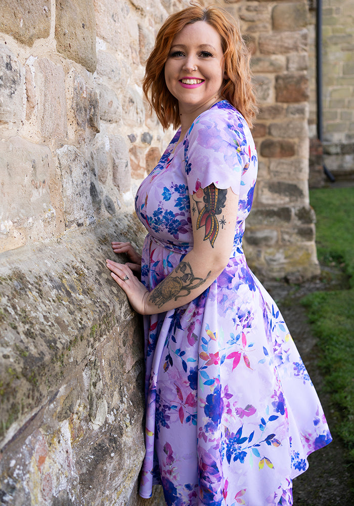 Westley Lilac Floral Print Scallop Vintage Swing Dress