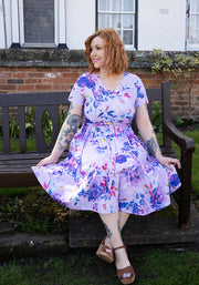 Westley Lilac Floral Print Scallop Vintage Swing Dress
