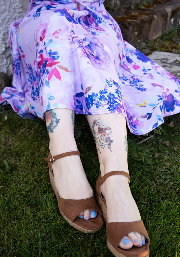 Westley Lilac Floral Print Scallop Vintage Swing Dress