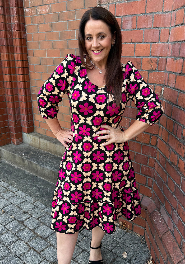 Whit Retro Butterfly Tile Print Cotton Dress