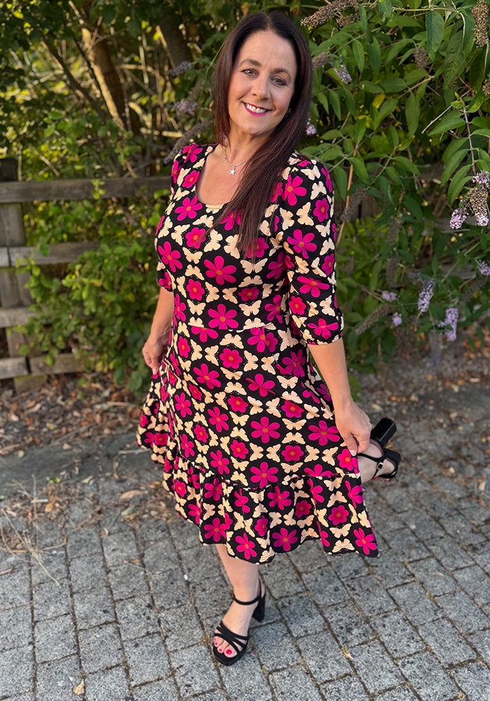 Whit Retro Butterfly Tile Print Cotton Dress