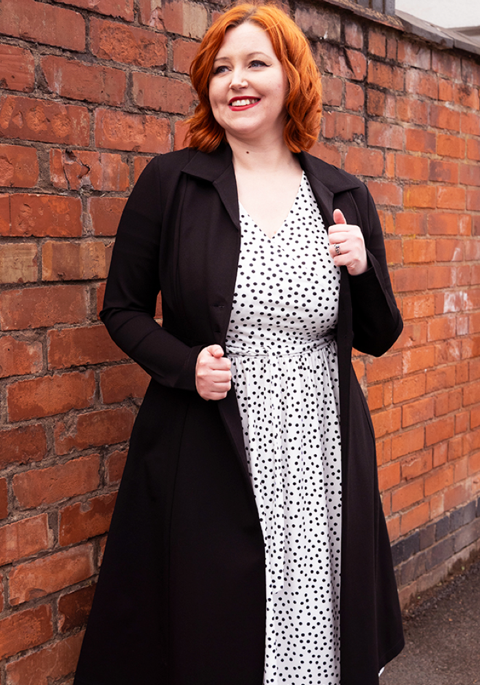 Front view of Carrington Black Ponte Dress Coat (Coatigan)