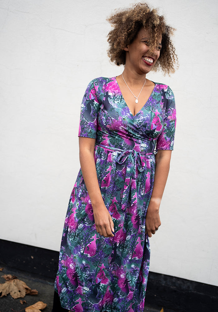 Front view of Elvia Witches Print Midi Dress